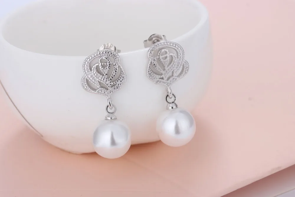 Nekilnojamojo Gėlavandenių Perlų Auskarai Moterims 925 Sterling Silver Pearl Drožyba Rožės, Gėlių Auskarai Fine Jewelry Brincos