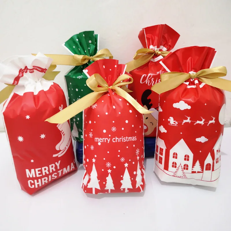 10vnt Kalėdų Raišteliu Plastikiniai Maišeliai Vestuves Dovanų Maišelį Sausainių Saldainiai Pakavimo Reikmenys Plastikiniai Vokai
