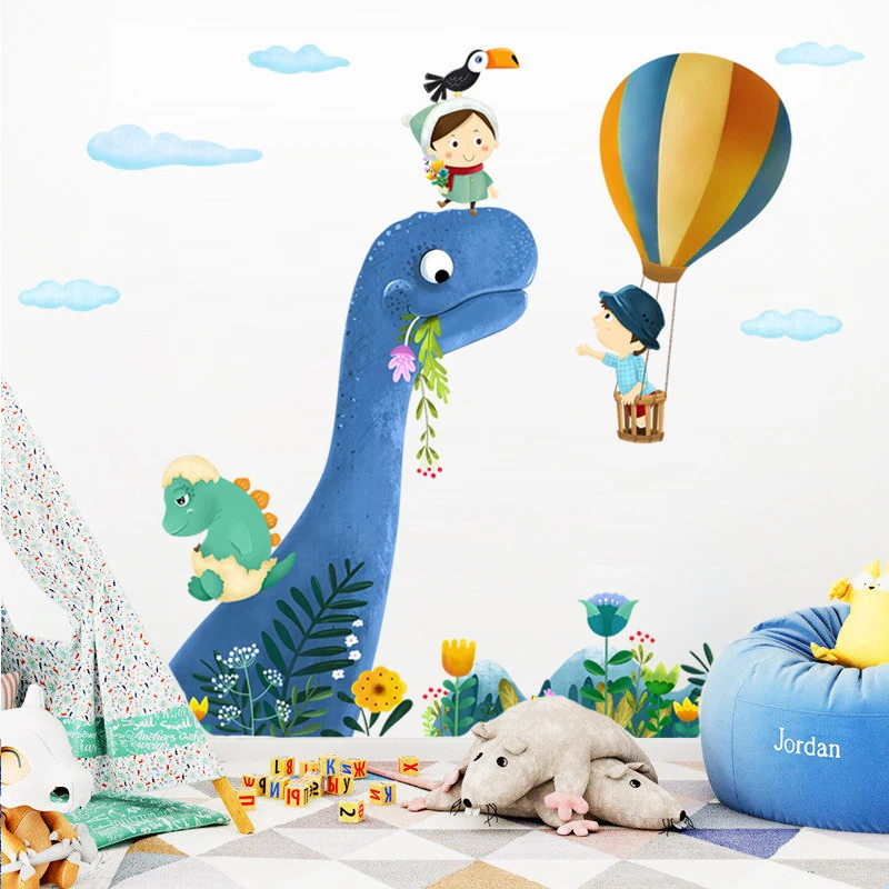 Animacinių filmų mažai dinozaurų žaismingas sienų lipdukai vaikų kambario dekoravimo, kūdikių miegamojo puošimas vaikišką lipdukas lipnios namų dekoro