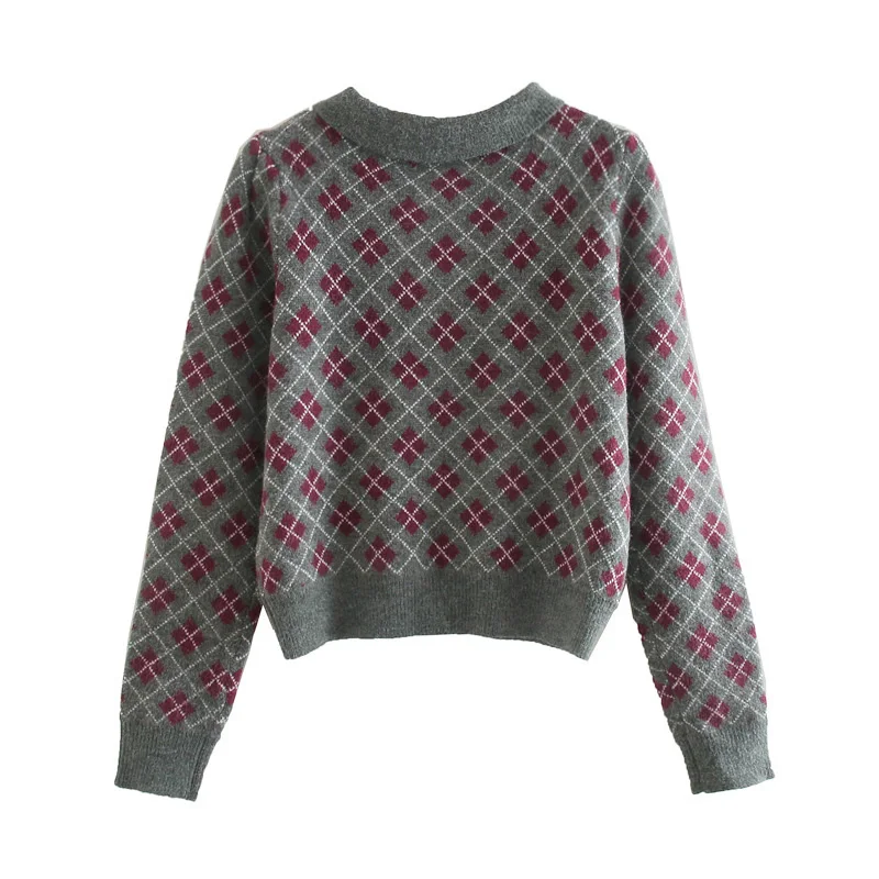 Derliaus stilingas geometrinis rhombic džemperis moterims 
