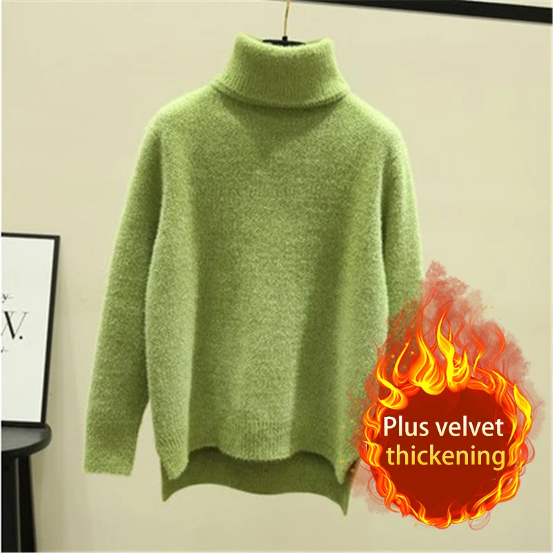 2020 m. rudens ir žiemos temperamentas korėjos versija laukinių aukšto kaklo laisvas megztinis ilgomis rankovėmis megzti megztinis moterims, madingų