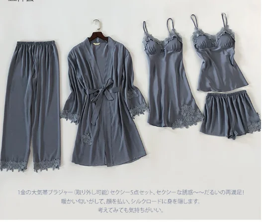 Moterų Seksualių Nėrinių Suknelė Kimono Satino Kietas Rūbeliai Naktiniai Drabužiai Elegantiškas Viskozė Moterų Sleepwear Pižama