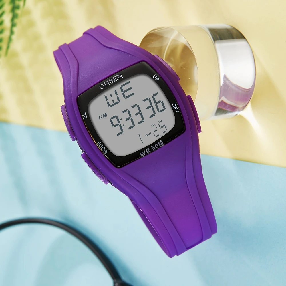 Skaitmeninis Led Moterų Sporto laikrodžiai Mados Violetinė silikono vandeniui Lady Žiūrėti mergaitė berniukas laikrodis chronometras relogio feminino