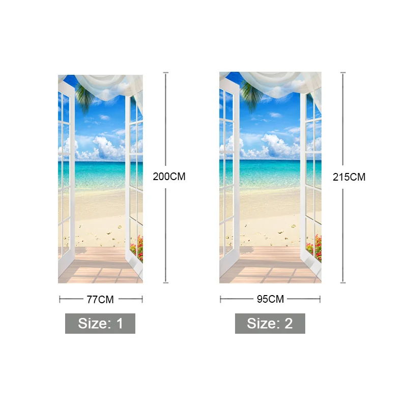 PVC lipnios Durų Lipdukas Langą Smėlio Paplūdimys, Marina 3D Foto Tapetai, Freskos Kambarį Miegamojo Durų Apdailos Lipdukai
