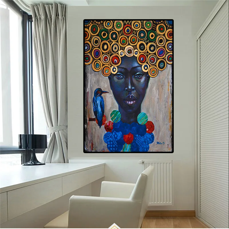 Abstrakti Afrikos Moterų Portretas Naftos Tapyba ant Drobės Meno Skandinavijos Plakatai ir Spausdina Modernios Sienos Nuotrauka už Kambarį