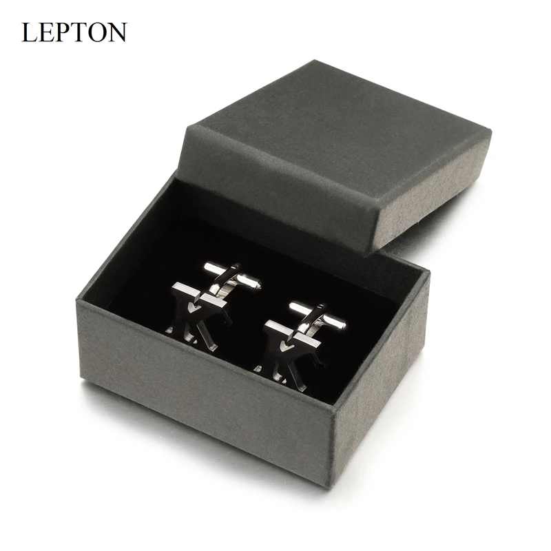 Lepton Nerūdijančio plieno Raides K rankogalių segtukai už Mens Black & Silver spalva Raide 