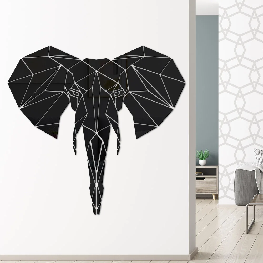 3D Akrilo Veidrodis, Sienų Lipdukai Laukinių Gyvūnų Freskos Namų Kambarį Sienų Dekoras Geometrinis Dramblys Formos Sienos Veidrodis Lipdukai