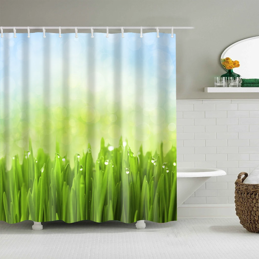 Atsparus vandeniui Žaliųjų Augalų Dušo Užuolaidos Miško, su Kabliais, Vonios Užuolaidos Bambuko Single print Vonia, Maudymosi 180x180cm cortina