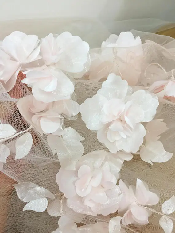 3D Pilna Žiedų Gėlių Tiulio Nėrinių Audinio Skaistalai , Vestuvių Suknelė Nuotakos Suknelę, Promenadzie Suknelė Audinys, kurį Kiemas