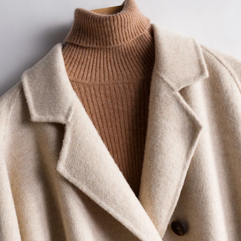 Moterų žiemos paltai 2020 m. dvipusis kašmyro palto pavasarį moterų trumpas vilnoniai paltai dvigubo breasted dvi didelės kišenės šilta striukė