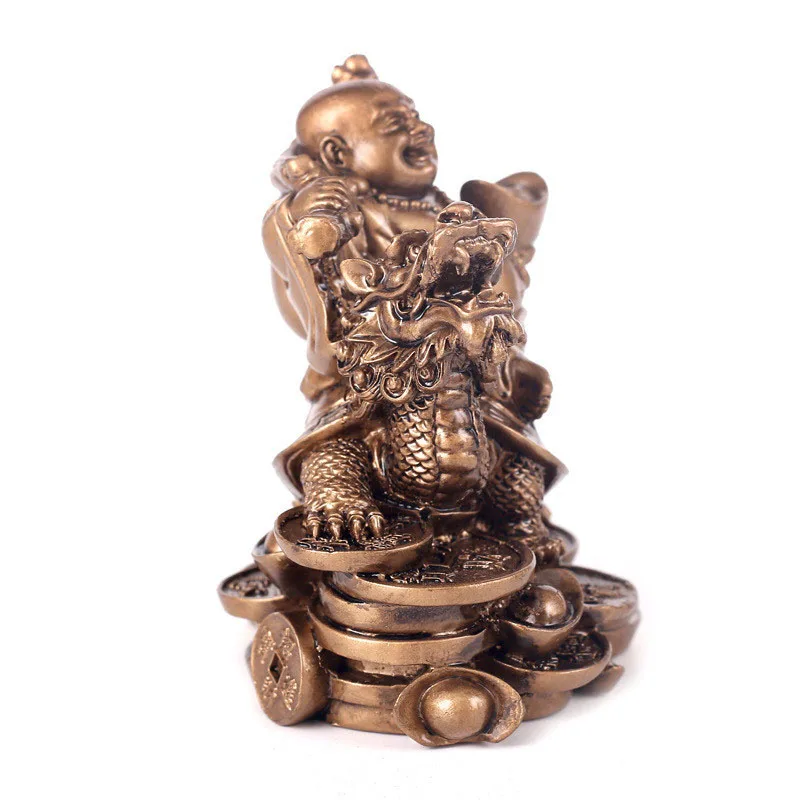 Derva Dievo Turtų Laughing Buddha Statula，Šiuolaikinio meno skulptūrų，Kinijos Namų Feng Shui Dragon Vėžlys Apdailos Figūrėlės statula