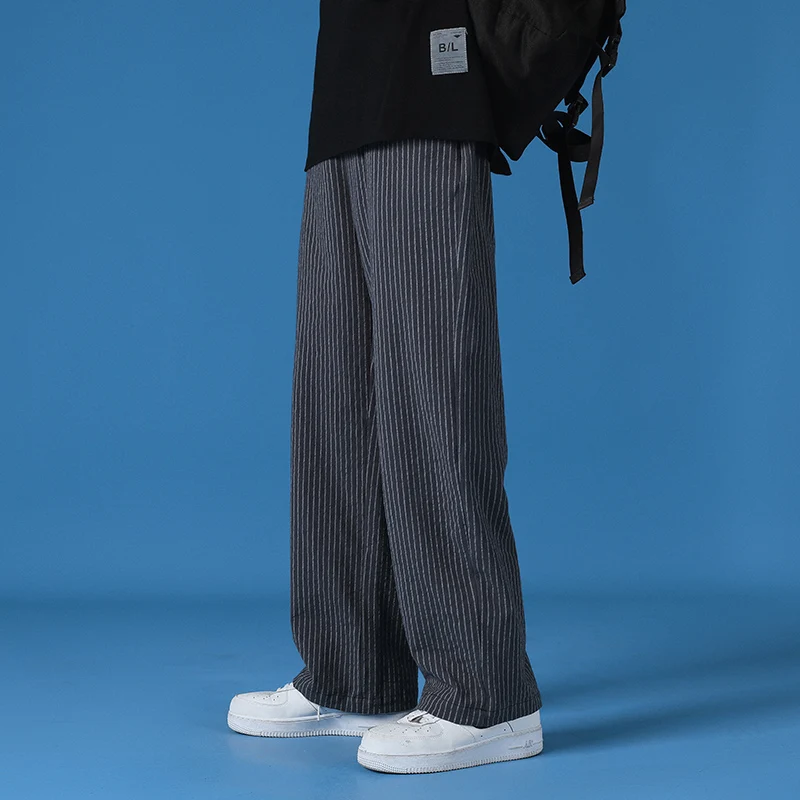 SingleRoad Mens Sweatpants Vyrų 2021 M. Pavasarį Pilkas Dryžuotas Tiesios Kelnės Baggy Japonijos Streetwear Kelnės Haremo Kelnės Vyrams