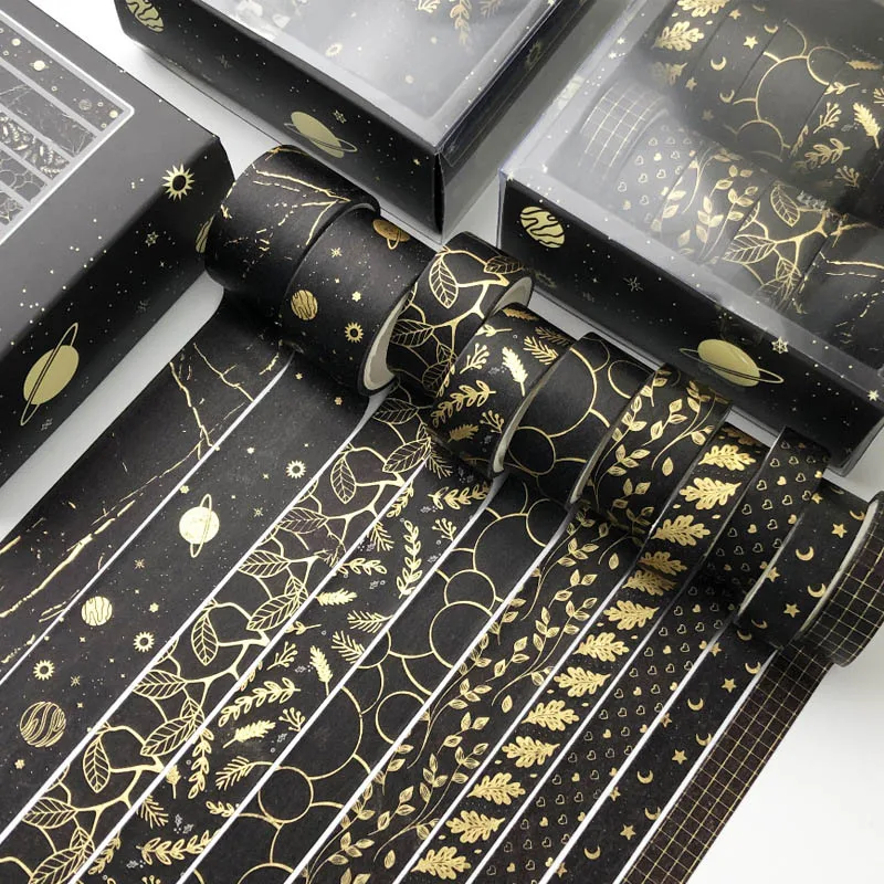 60 Vnt. Folijos Aukso Washi Tape Nustatyti Vintage Black Galaxy Izoliacine Juosta Mielas Dekoratyvinės Juostelės Lipduką Scrapbooking 