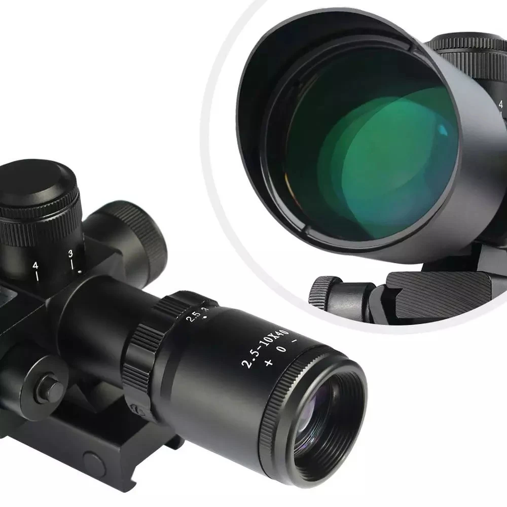 Mil-Dot Tinklelis Akyse taikymo Sritis Medžioklės Riflescope 2.5-10 x 40E Kartų Priartinimas Lazeriu Apšviestas Taktinis Šautuvas taikymo Sritis 20mm Geležinkelių Stovai