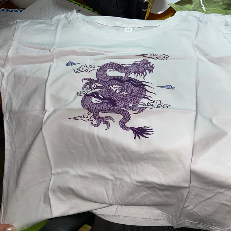 Purpurinis Drakonas Moteris Medvilnės Harajuku Dragon Kpop Ropa Mujer Viršūnes Estetinės Derliaus Femme T-shirts korėjos Stiliaus Negabaritinių marškinėliai