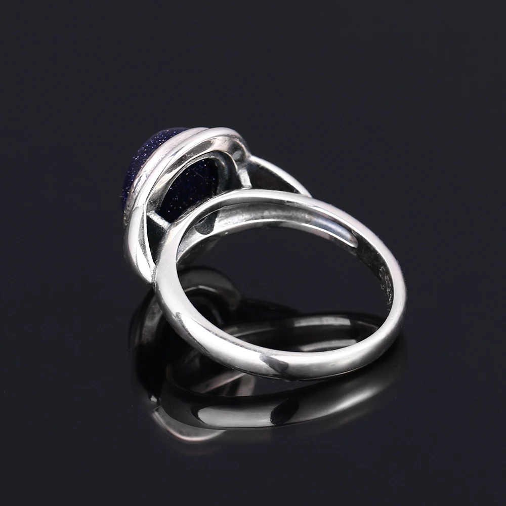 925 Sterlingas Sidabro Žiedas Pakabukai 8x10MM Mėlyna Smiltainio Moteris Vestuvių Akmeniniai Žiedai, Papuošalai Moterų 's Šalis Jubiliejų Dovana