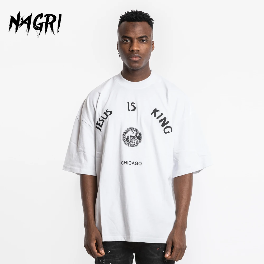 NAGRI Kanye Trumpas Rankovės Hip-Hop marškinėliai Atsitiktinis Jėzus Yra Karalius Laišką Grafinis Marškinėlius Negabaritinių Laisvas Paprastas Stilius Viršuje Tees Vyras