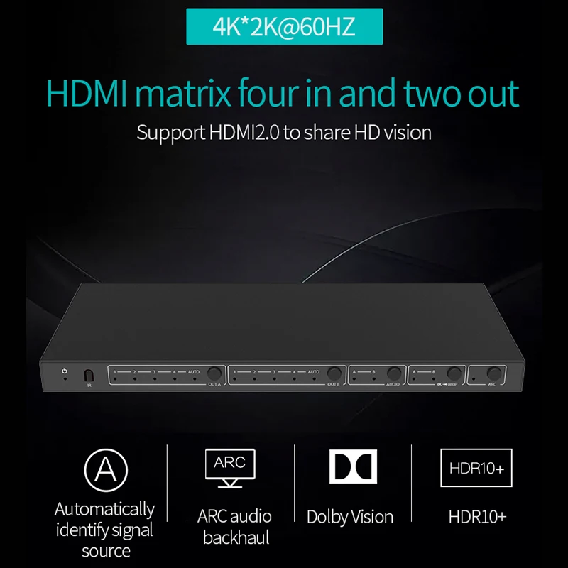 Kaip hdmi2.0 matricos 4x2 4K splitter garso atskyrimas hd HDR video switcher LANKĄ