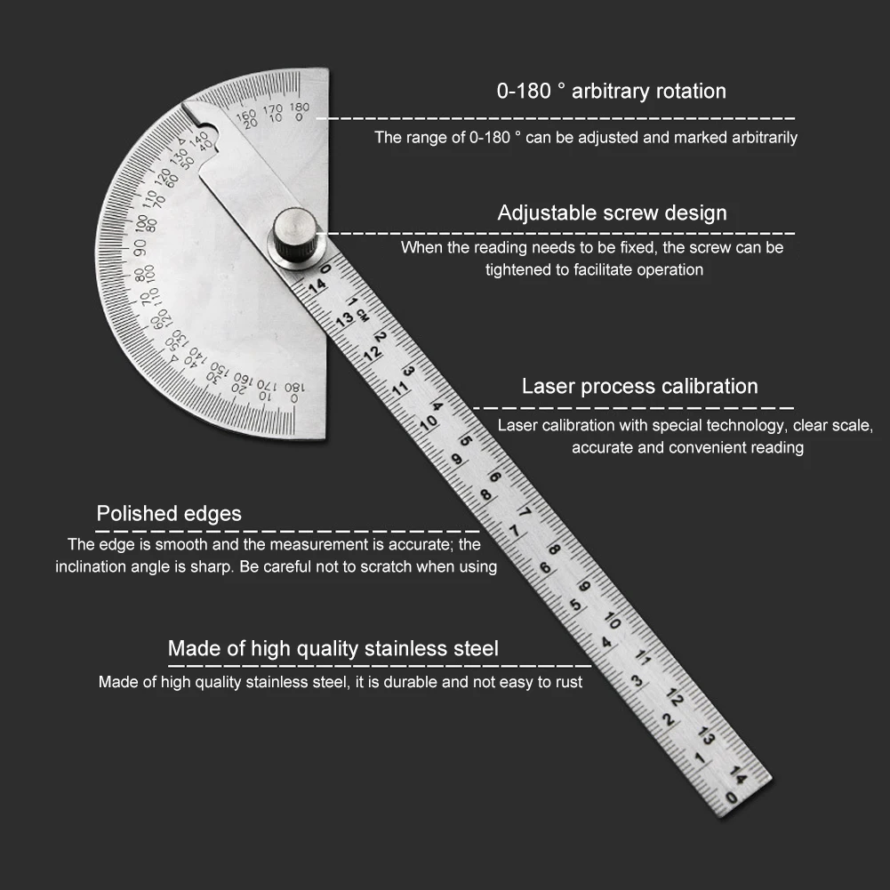 180 Laipsnių Kampu Valdovas Reguliuojamas Matlankis Daugiafunkcis Nerūdijančio Plieno Roundhead Matematikos Matavimo Įrankis