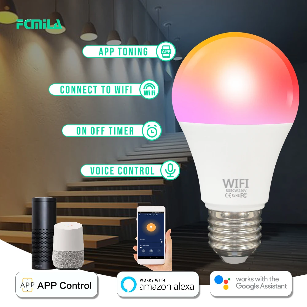 15W WiFi Smart Lemputės RGB Stebuklinga Lempa Pritemdomi LED E27 E14 WiFi Lemputės Suderinamos 