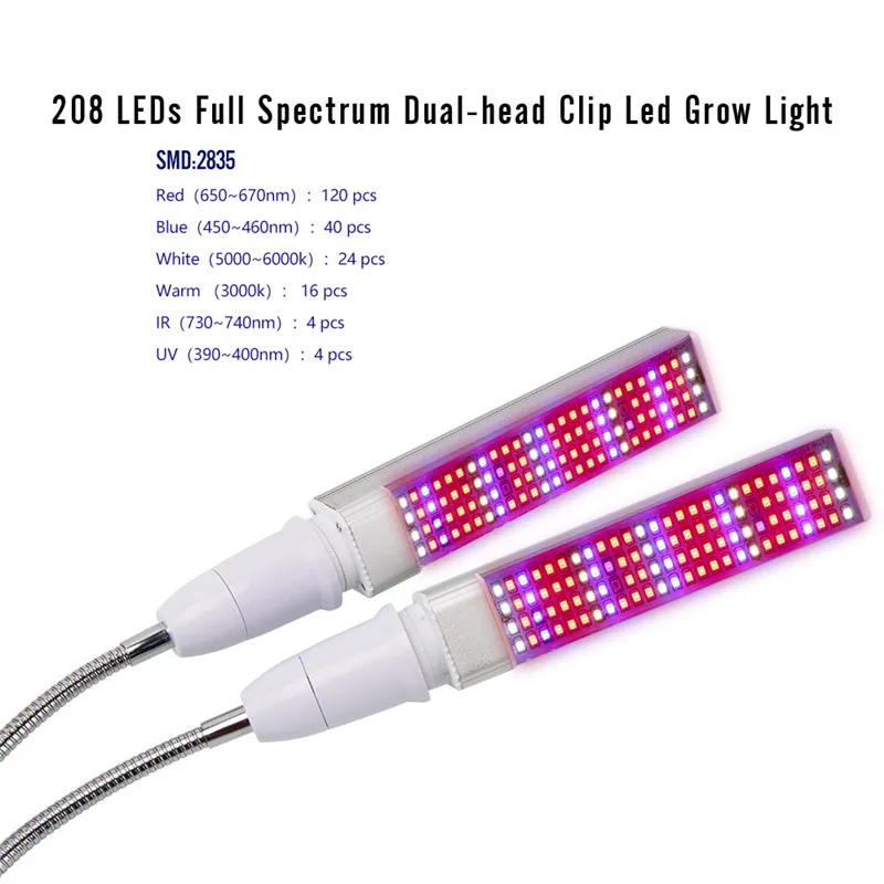 LED Grow Light Visą Spektrą E27 Lanksčios Metalinės Žarnos vidinis Augalų Lempos Clip-on Augalų Auginimo Žiburiai Sodinukai, Gėlės Augimas