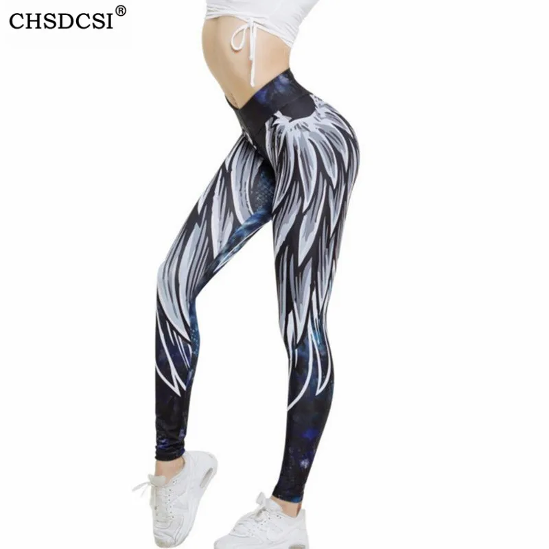 CHSDCSI Push Up Antblauzdžiai Moterims Sportinio Fitneso Legging Harajuku 3D Atspausdintas Sparno Kultūrizmo sporto Salė Jugoje Kelnės Kelnės Sexy