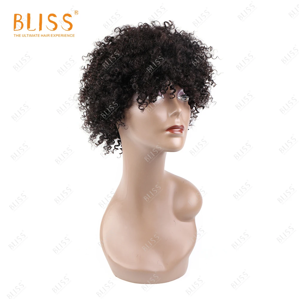 BLISS Keistą Garbanotas Perukas Žmogaus Plaukų Trumpas Bob Už juodaodžių Moterų Brazilijos Natūralių Plaukų Remy Pilna Mašina Pagaminti Pigūs Perukai
