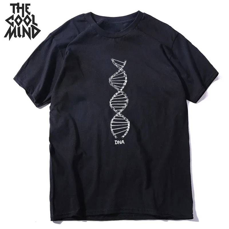 COOLMIND medvilnės, trumpomis rankovėmis DNR spausdinti vyrų marškinėliai atsitiktinis palaidų vyrų marškinėliai, o-kaklo vyrams marškinėliai, negabaritinių marškinėliai vyras