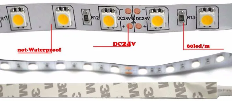 24V LED Juosta atspari Vandeniui nėra atspari vandeniui 5m/daug Fiexible LED lemputės SMD 5050 60Led/M RGB/Šiltai Balta/Balta/Raudona/Mėlyna papildomų šviesus