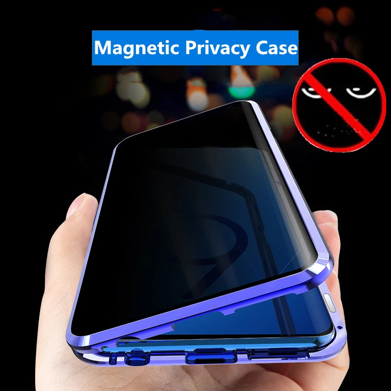 Privatumo Metalo Magnetinių Grūdintas Stiklas Telefono Dėklas Samsung Galaxy S8 S9 S10 Plus Pastaba 8 9 Magnetas Antispy 360 Apsauginis Dangtelis