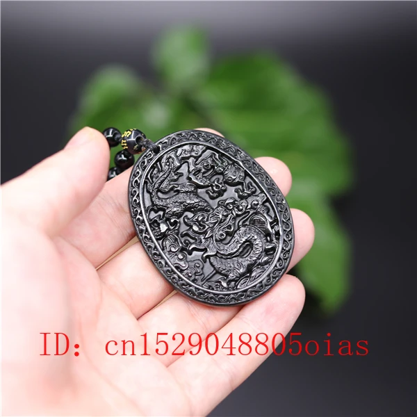 Natūralus Juodas Žalia Kinijos Jade Dragon Pakabukas Karoliai Karoliukai Žavesio Papuošalai Obsidianas Priedai Raižyti Amuletas Dovanos Vyrams