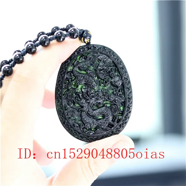 Natūralus Juodas Žalia Kinijos Jade Dragon Pakabukas Karoliai Karoliukai Žavesio Papuošalai Obsidianas Priedai Raižyti Amuletas Dovanos Vyrams