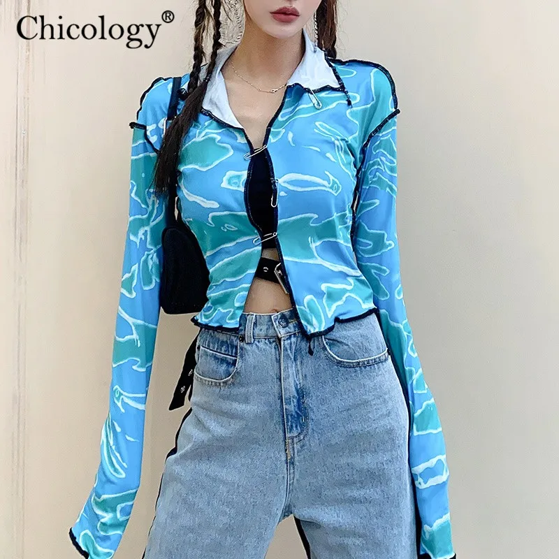 Chicology harajuku spausdinti streetwear marškinėliai ilgomis rankovėmis 2020 m. rudenį pasėlių viršuje tee moterims žiemos klubas drabužius seksualus festivalio marškinėliai