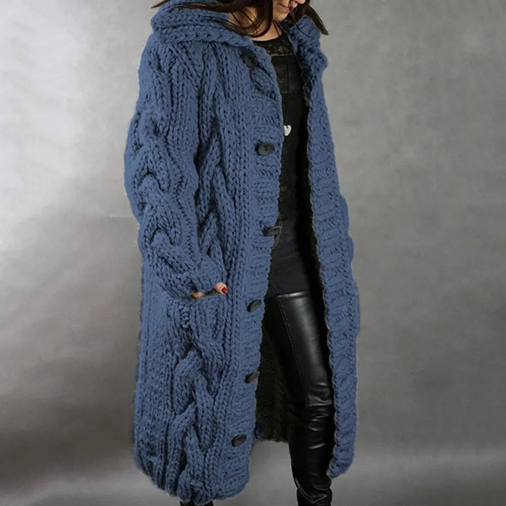 Žiemos 2020 Mados Ilgai Atsitiktinis Laisvas Megztinis moteriški Megztiniai Moterų Rudenį susagstomi megztiniai Vieną Krūtinėmis Sluoksniuotos Gobtuvu Kailis Plius
