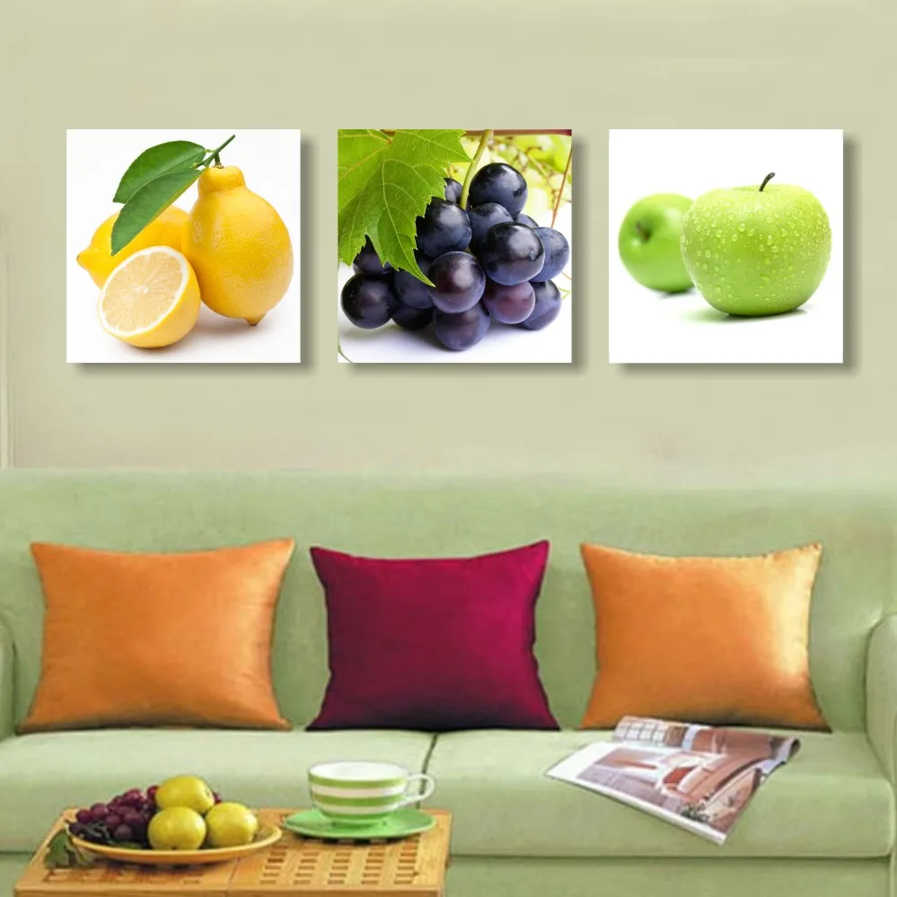 3 skydelis spausdinti Restoranas Vaisių, Apelsinų, vynuogių žaliųjų obuolių Drobė, tapyba, Modernus Modulinės nuotraukas virtuvės dekoro sienos menas