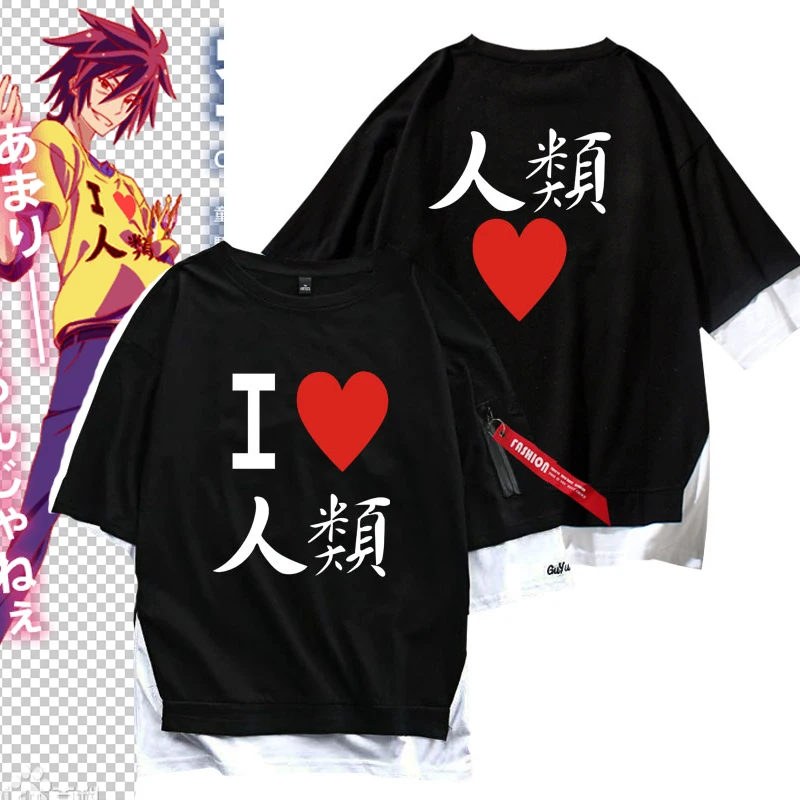 Naujas NR. ŽAIDIMAS NĖRA GYVENIMO Sora Shiro Cosplay T-Shirt Anime medvilnės Vyrai moterys Juostele Marškinėliai Viršuje Tees