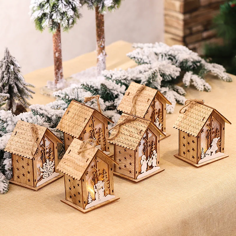 Kalėdų Medinis Namas Statulėlės Medienos Kūrybos Namų Dekoravimo Reikmenys, Kalėdų Eglučių Papuošalai Namuose Kalėdų Dovana