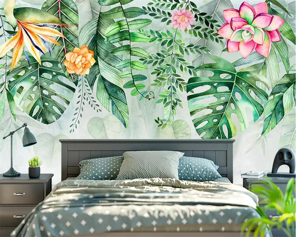 Beibehang Sienų tapetai, sodo sultingi augalų monstera flamingo TV fono sienos gyvenimo kambario, miegamasis freskomis 3d tapetai