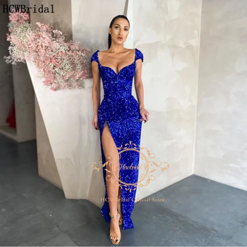 Naujas Royal Blue Ilgą Vakarinę Suknelę Su Dideliu Ritininės Brangioji Grindų Ilgis Blizgančių China Proga Suknelės Plius Dydžio Prom Chalatai