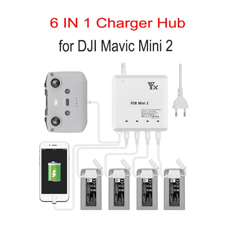 6 in 1 Baterijos Įkroviklio DJI Mavic Mini 2 Drone Baterijos Įkrovimo Hub Greitai Smart Baterija, Kroviklis su USB Prievadas
