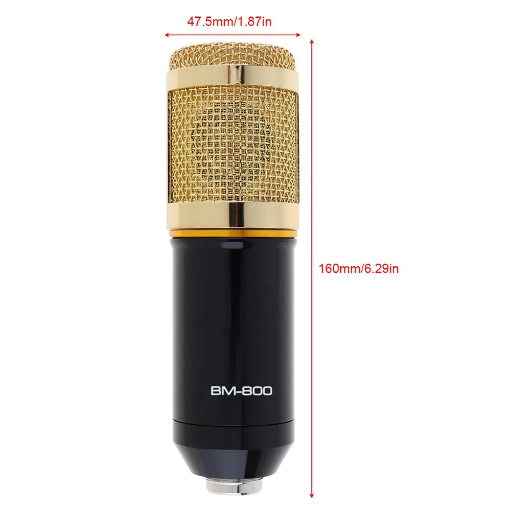 Profesinės BM-800 Kondensatorius Studija Mikrofonas Dvigubo sluoksnio Elastinga Akių Auksu ir 3,5 mm Laidinio Etape ir Reikmenys