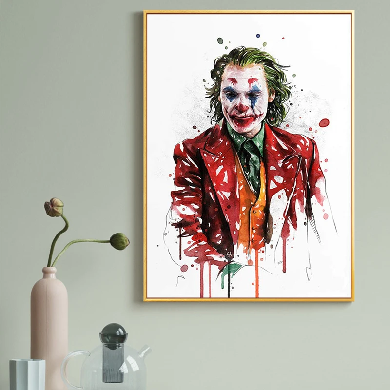 Joker Filmą Akvarelės Paveikslai Tapyba Grafiti Gyvūnų Komiksai Plakatas ir Spausdinimo Sienos Meno Nuotrauką Kambarį Namo Apdaila