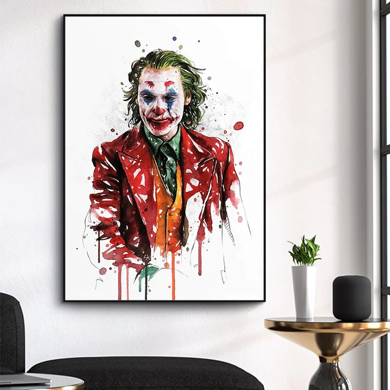 Joker Filmą Akvarelės Paveikslai Tapyba Grafiti Gyvūnų Komiksai Plakatas ir Spausdinimo Sienos Meno Nuotrauką Kambarį Namo Apdaila