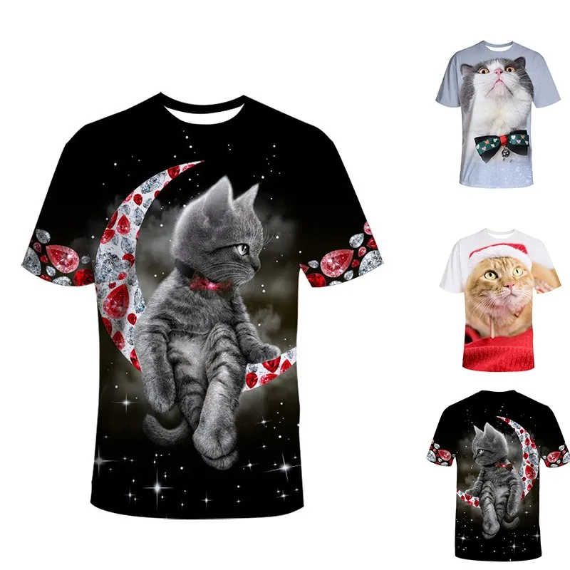 Kalėdų Katė Ponios T-shirt, Juokingi vyriški T-shirt, 2020 Mados Atsitiktinis Spausdinti Katė, (didelio Dydžio (T-shirt)