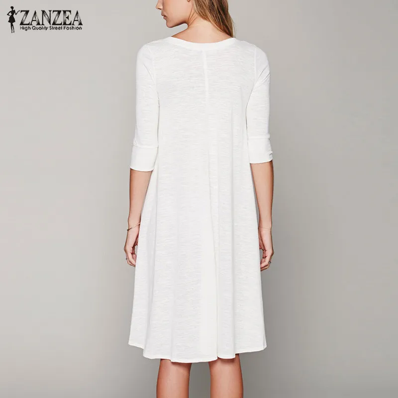 Plus Size Asimetrija Mini Suknelė 2021 ZANZEA Moterų Šalis Sundress Stilingas Pusė Rankovėmis Marškinėliai Vestidos V Kaklo Pavasario Skraiste Femme