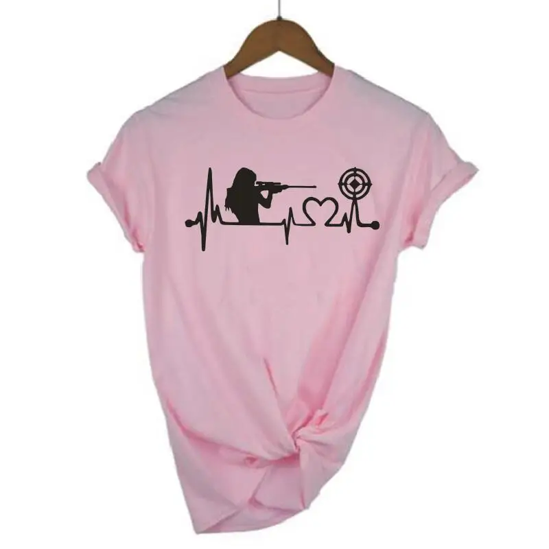 Moterų Marškinėliai Įdomus Ginklą Mergina Širdies Meilės Šaudymui Spausdinti Marškinėliai, Femme Trumpas Rankovės Atsitiktinis Marškinėlius Moterims Topai