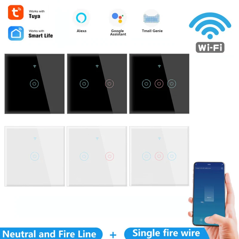 Protingo Namo 1/2/3 gauja TUYA WiFi Smart Touch Jungiklis 110-250V Namo Sienos Mygtuką Alexa 