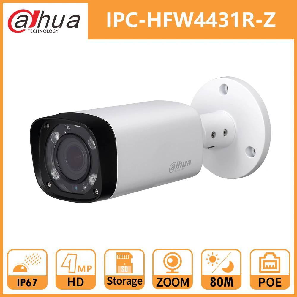 Dahua 4MP Naktį Kulka IP DH Kamera IPC-HFW4431R-Z Zoom 2.7-12mm Variklio VF Objektyvo IR 80M PoE Saugumo Tinklo Kameros, WDR 3DNR