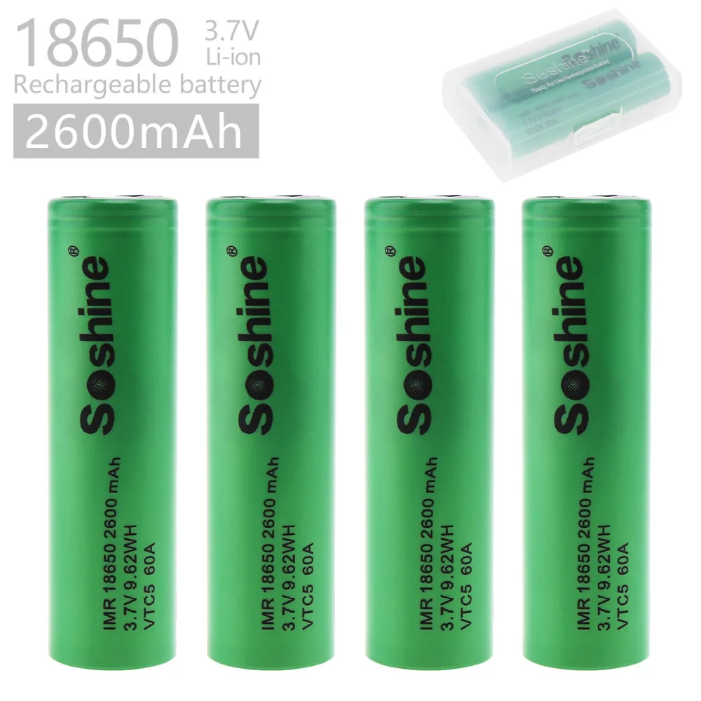 4PCS Soshine IMR 18650 2600mAh Baterija 3.7 V 9.62 WH VTC5 60A Įkraunamas Baterijas Žemas Savaiminio išsikrovimo Akumuliatoriaus baterijos Atveju
