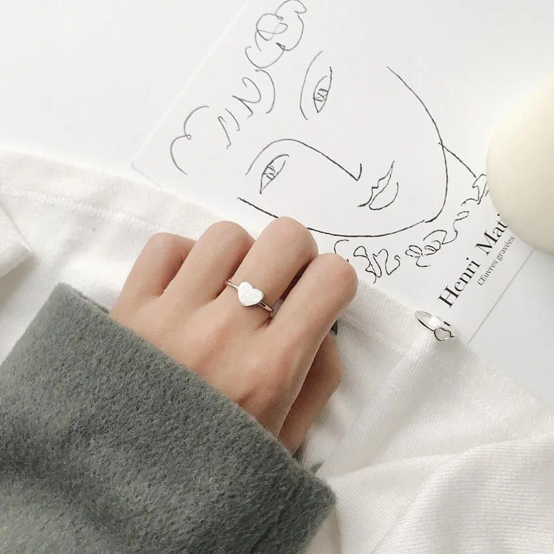 925 sterlingas sidabro žiedas Tuščiaviduris žiedas širdelės formos Atidarymo reguliuojamas mados saldus laukinių paprastų moterų merginos ranką sidabro papuošalai